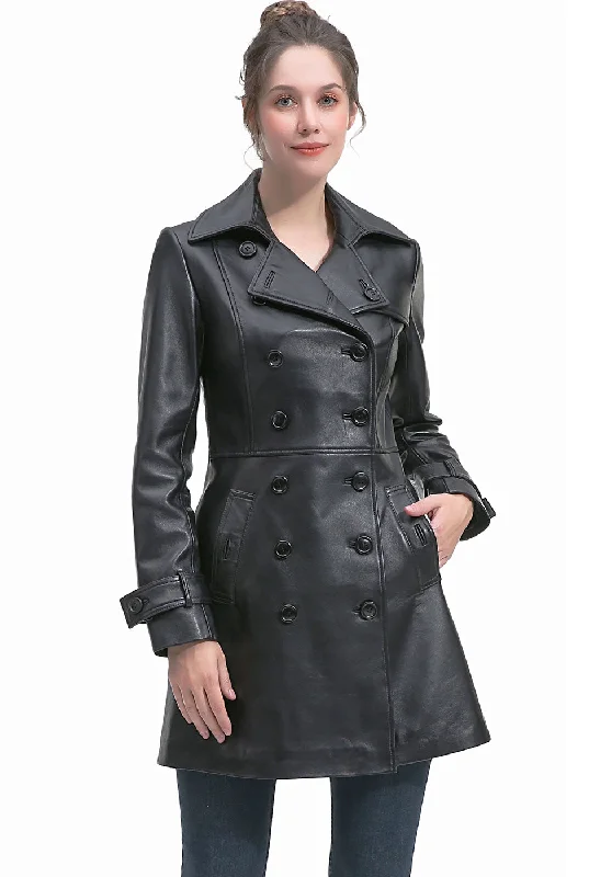 BGSD Women Darcy Lambskin Leather Coat Hooded Raincoat Women