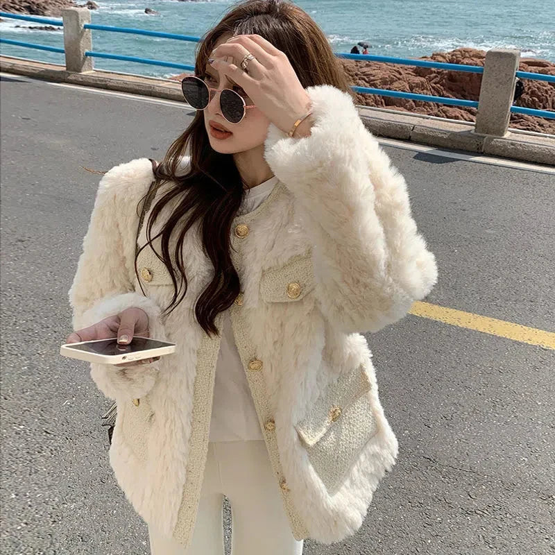 Korean Lamb Wool Faux Fur Coat Women Warm Winter Fashionable Blazer Coat